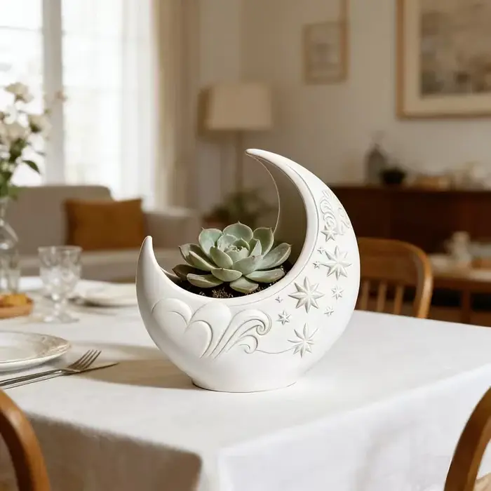 1/2 Pièces de Pot de Fleurs en Forme de Lune avec Motif Ciel Étoilé, Mini Pot de Plantes, Décoration