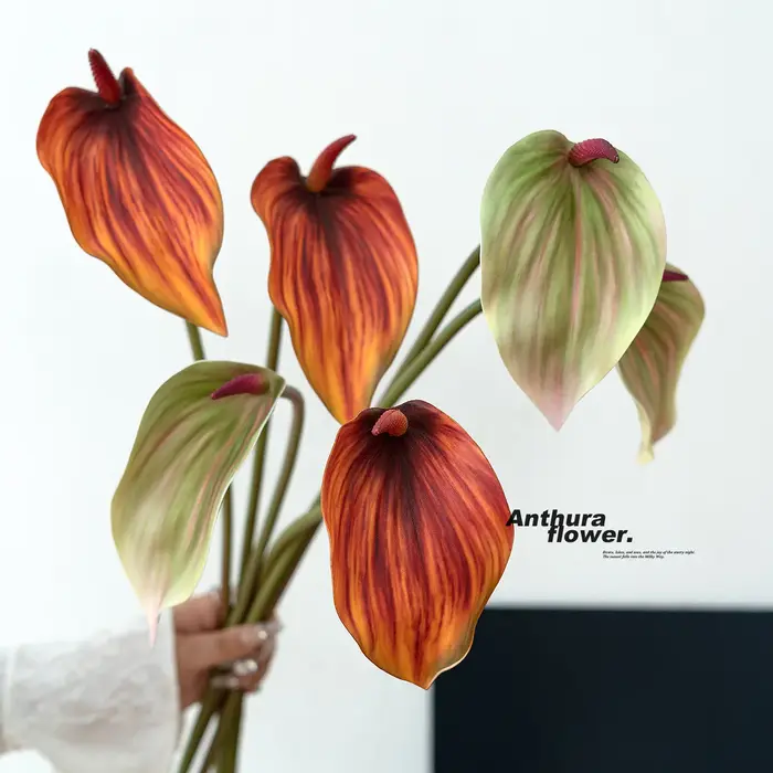 10 pièces EVA 3D impression paume artificielle Anthurium plantes fleur branche bricolage décoration de mariage matériel d'arrangement Floral