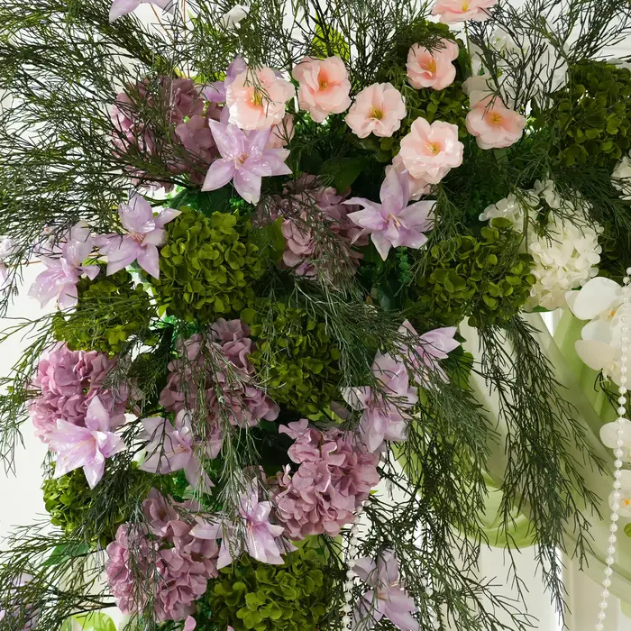 Angela fleur A9033 violet blanc hortensia coin Arrangement floral mariage décoration verdure artificielle rangée suspendue