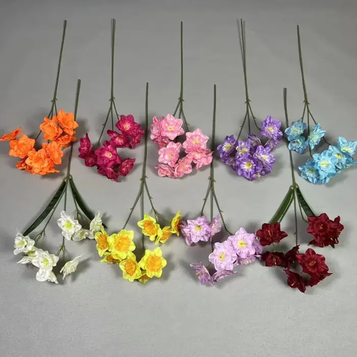 5pcs Fleur de jonquille artificielle avec branche longue en soie 9 têtes Plante de narcisse
