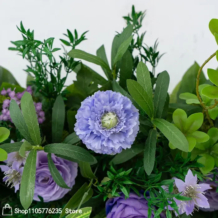 Rangée de fleurs artificielles vertes et violettes pour allée de mariage, arrangement floral au sol, fleurs suspendues, décoration de fond pour jardin extérieur et fête