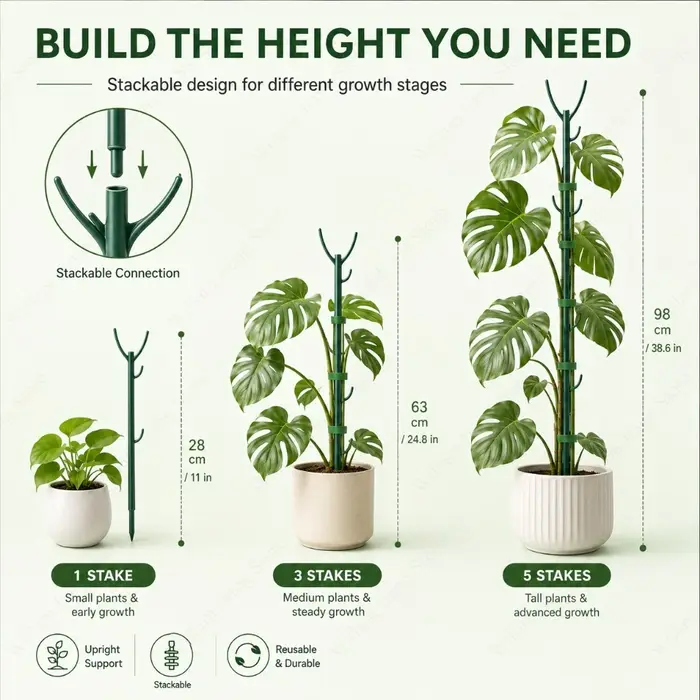 Kit de poteaux de soutien réglables pour plantes grimpantes avec sections empilables et attaches pour la croissance des