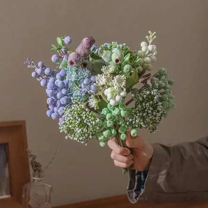 2 bouquets de fleurs artificielles, baies et plantes fruitières, décorations pour la maison, ornements, bouquets de mariée, décorations de mariage, accessoires de photographie