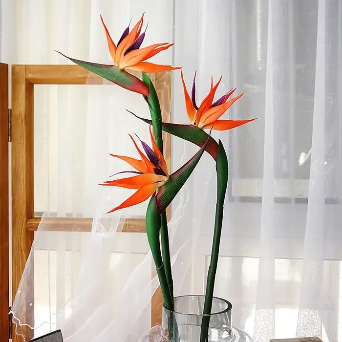 3 fleurs artificielles d'oiseau de paradis en caoutchouc Strelitzia