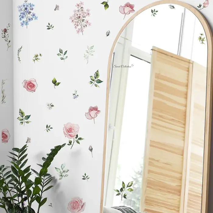 Autocollants muraux en forme de feuilles de fleurs fraîches