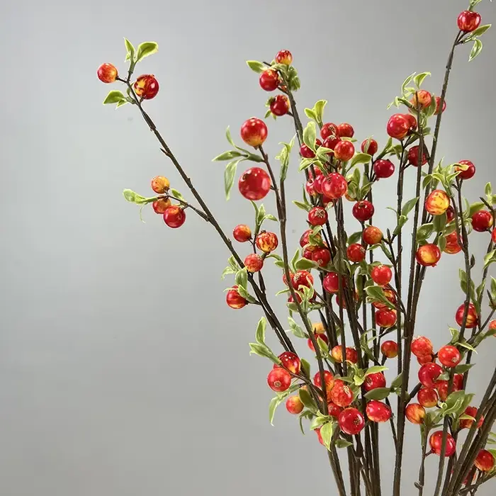 Plante verte en caoutchouc souple pour la décoration de la maison, simulation de petite pomme, branche de baie, floral, richesse artificielle, balcon