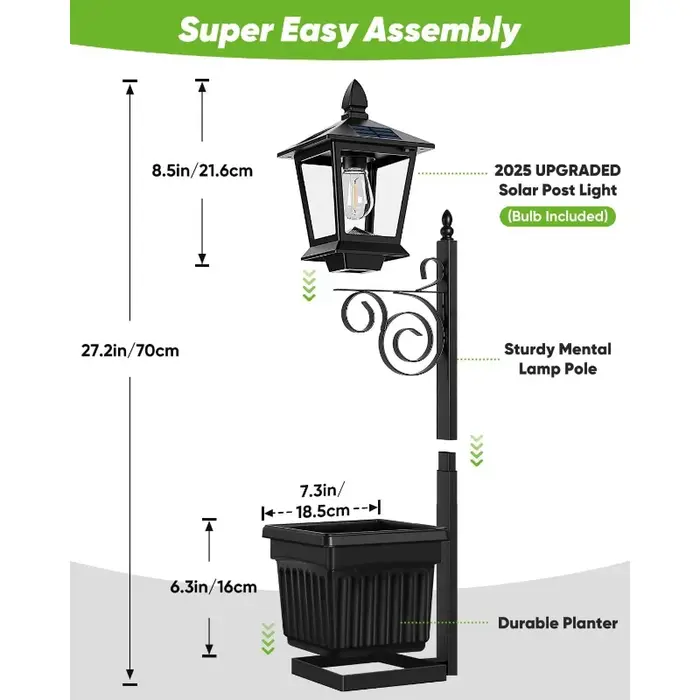Pot de fleurs solaire imperméable d'extérieur 2-en-1 avec lumière décorative pour la maison