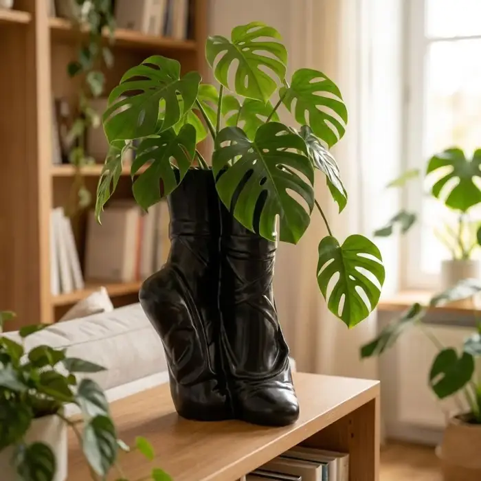 Vase Créatif et Tendance en Forme de Chaussure de Ballet, Sculpture Décorative de Pied Rêveur, Pot Artistique en Vinyle pour Fleurs Séchées, Jardin