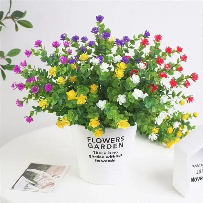 Fleurs artificielles vertes, lys Rose Gypsophila, décoration de mariage, plantes d'herbe d'eucalyptus, fausses plantes, décoration de salon et de maison, DIY bricolage