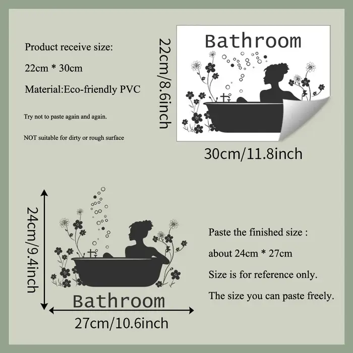 Autocollants muraux à motif de baignoire à fleurs