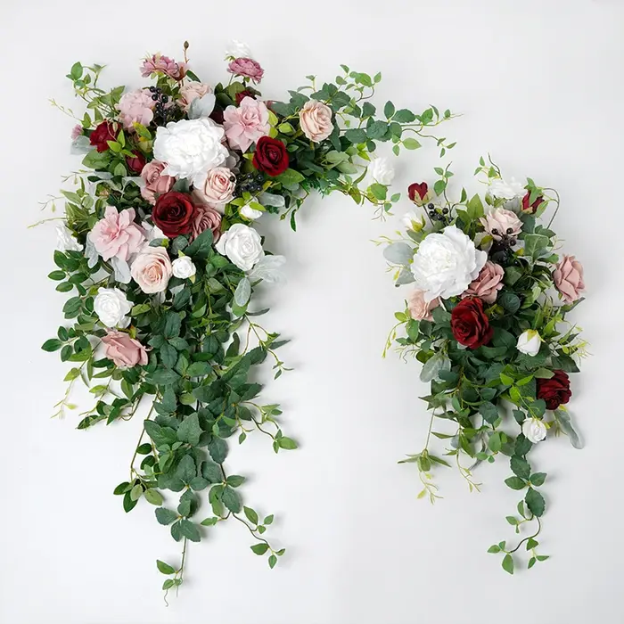 Pâte de haricots Rose pivoine verdure accrocher fleur rangée en plein air mariage Banquet toile de fond décor Arrangement Floral événement fournitures H864604