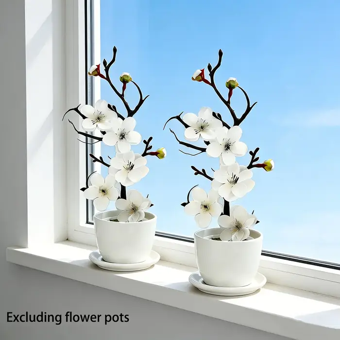 2 fleurs artificielles réalistes en crème blanche