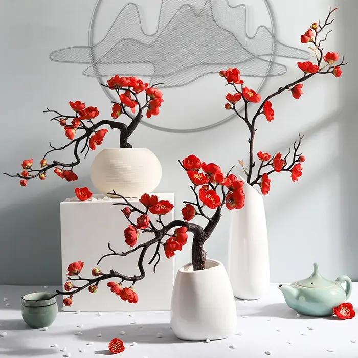 Fleurs artificielles en soie rouge cerise