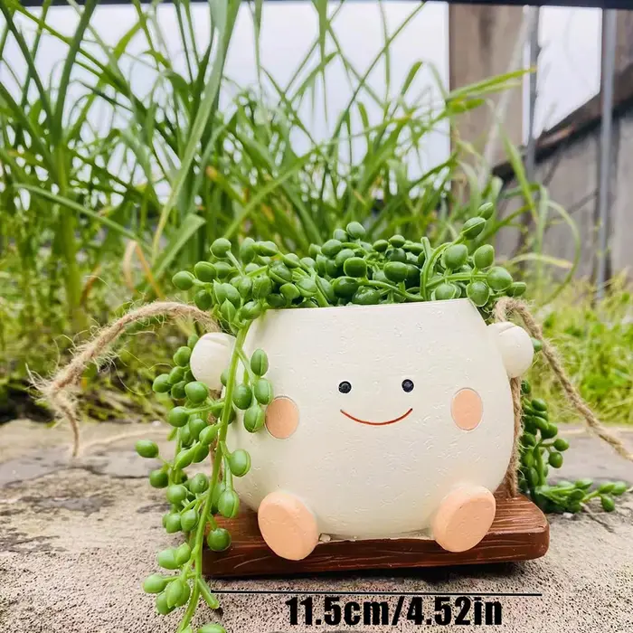 Pot de fleur succulent avec tête en résine, chaise à bascule, jardinières mignonnes, visage oscillan