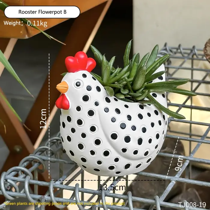Pot de fleurs amusant en forme de poulet tacheté