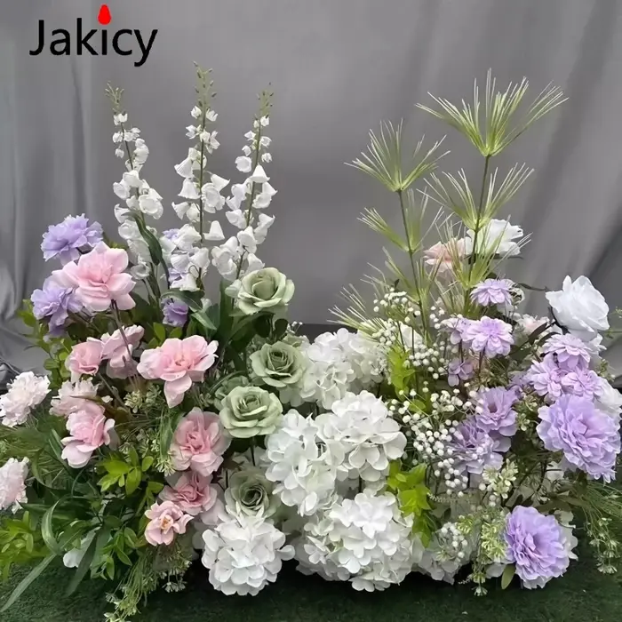Plantes vertes feuille mariage fleur de soie artificielle terre rangée