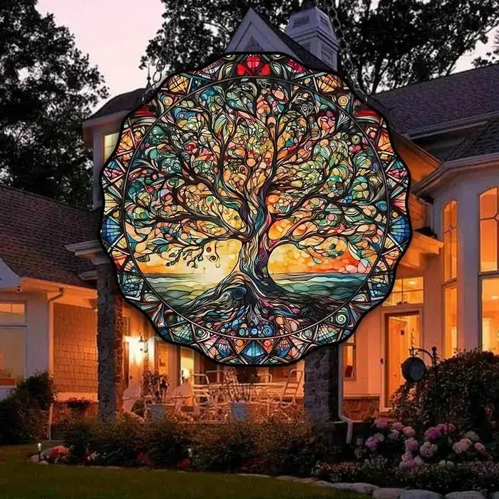 Ornement en acrylique Arbre de Vie - Décoration murale ronde pour la lumière du soleil