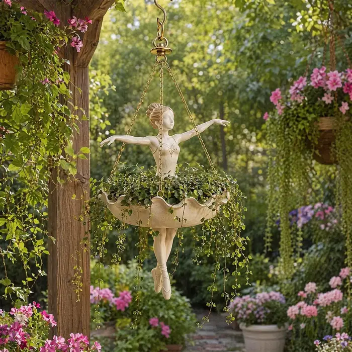 Pot de fleurs suspendu Danseuse, joli pot à plantes en résine Ballerine, élégant support artistique pour plantes grimpantes et succulentes