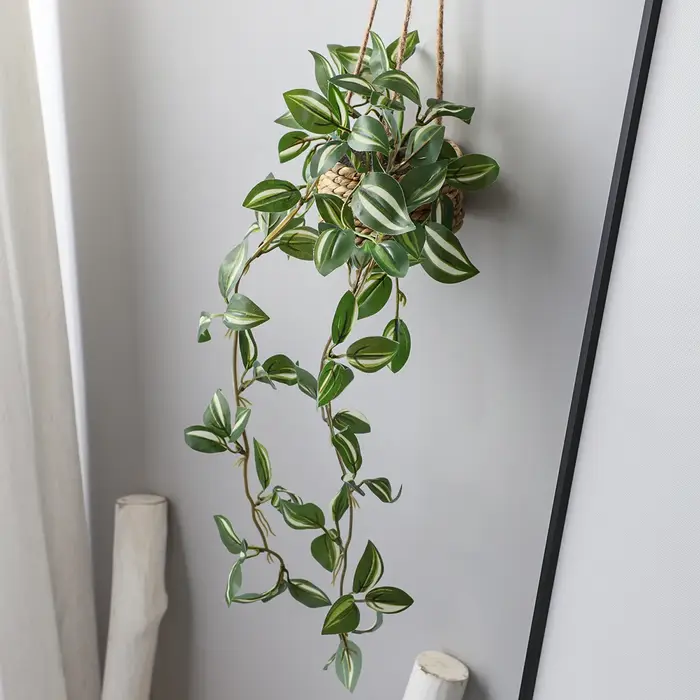 XIYA fleur artificielle suspendue herbe plante en pot Zebrina Peperomia Fittonia