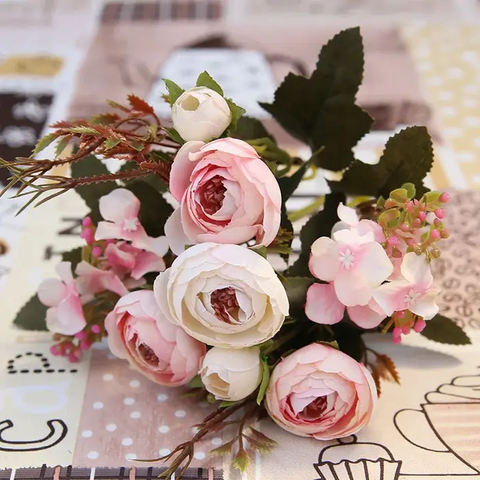 Fausse fleur de thé rose en soie d'automne