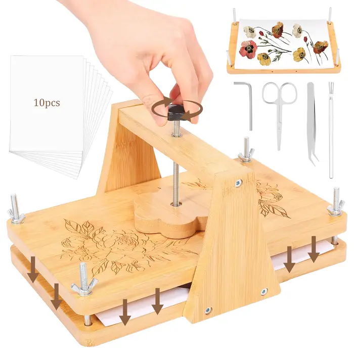 Kit de presse à fleurs grand format 11 x 7 pouces, kit de pressage de fleurs en bois DIY avec accessoires pour spécimens de plantes séchées, mariage, art DIY