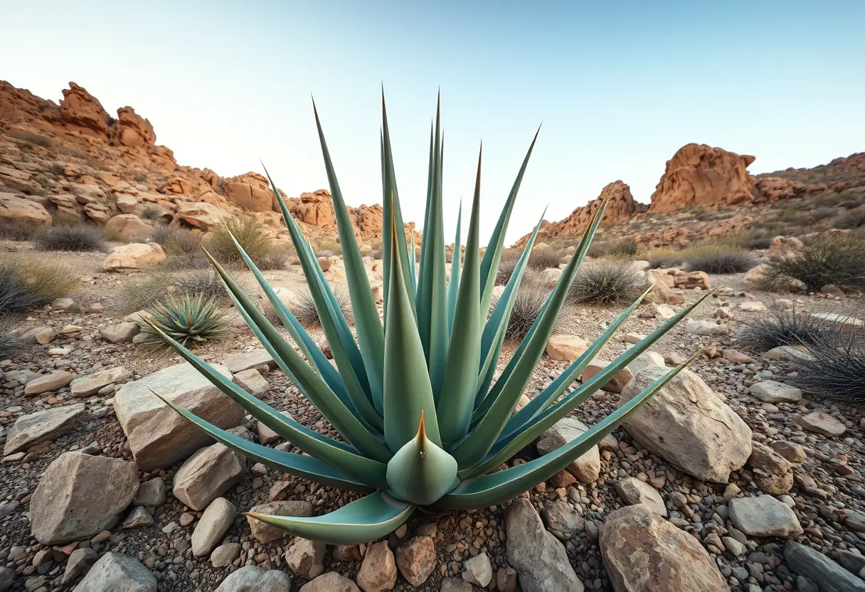 Agave au milieu des rochers dans un paysage de désert