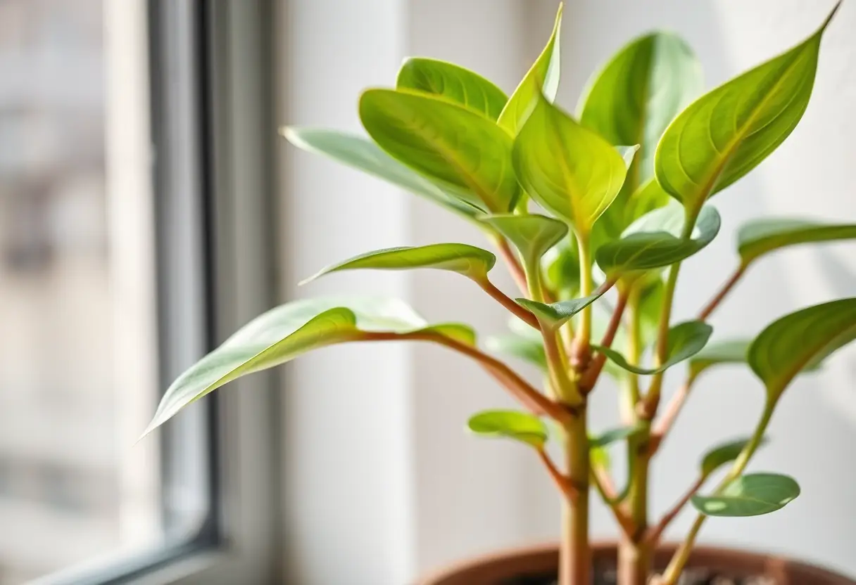 Plante guimauve en pleine croissance près d'une fenêtre